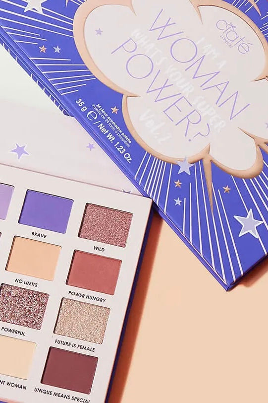 Ciaté London I Am Woman Eyeshadow Palette V2 with neutral matte and shimmer shades in soft browns, mauves, and metallics.