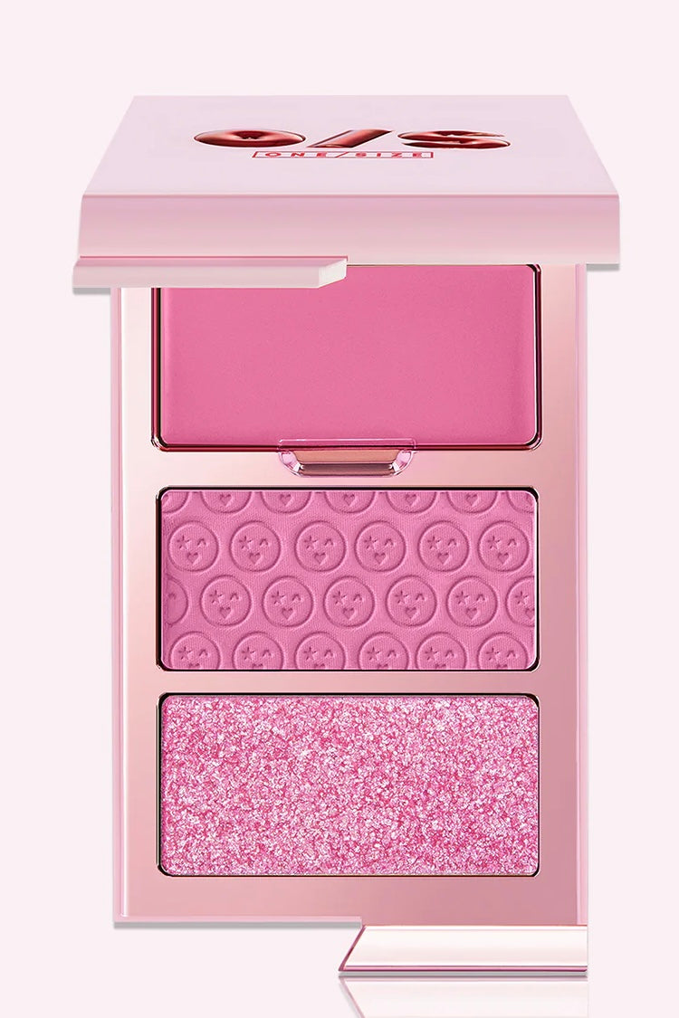 Monochromatic blush trio palette in Attention Seeker with cream, matte, and shimmer textures for a buildable 3D blush finish.