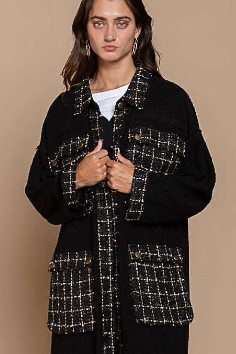 Into The Night Long Sherpa Coat with Sparkly Tweed
