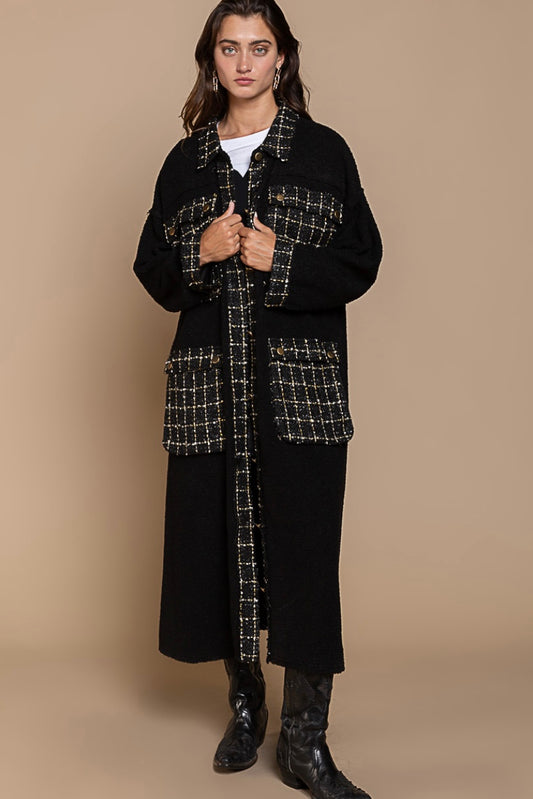 Into The Night Long Sherpa Coat with Sparkly Tweed