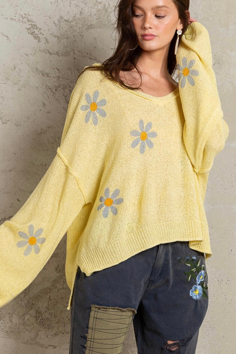 Sunshine Day Daisy Long Sleeve Lightweight Spring Sweater