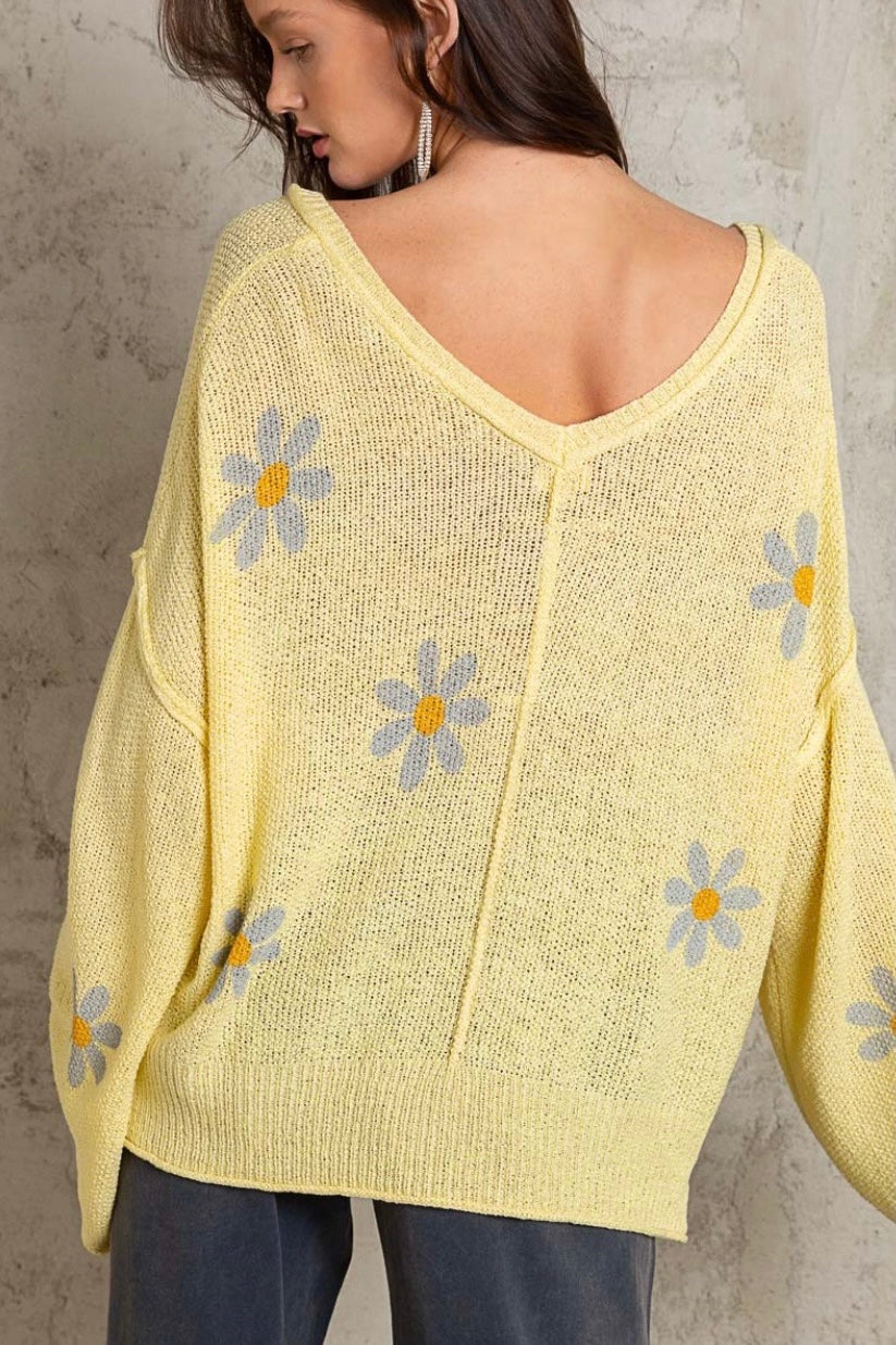 Sunshine Day Daisy Long Sleeve Lightweight Spring Sweater