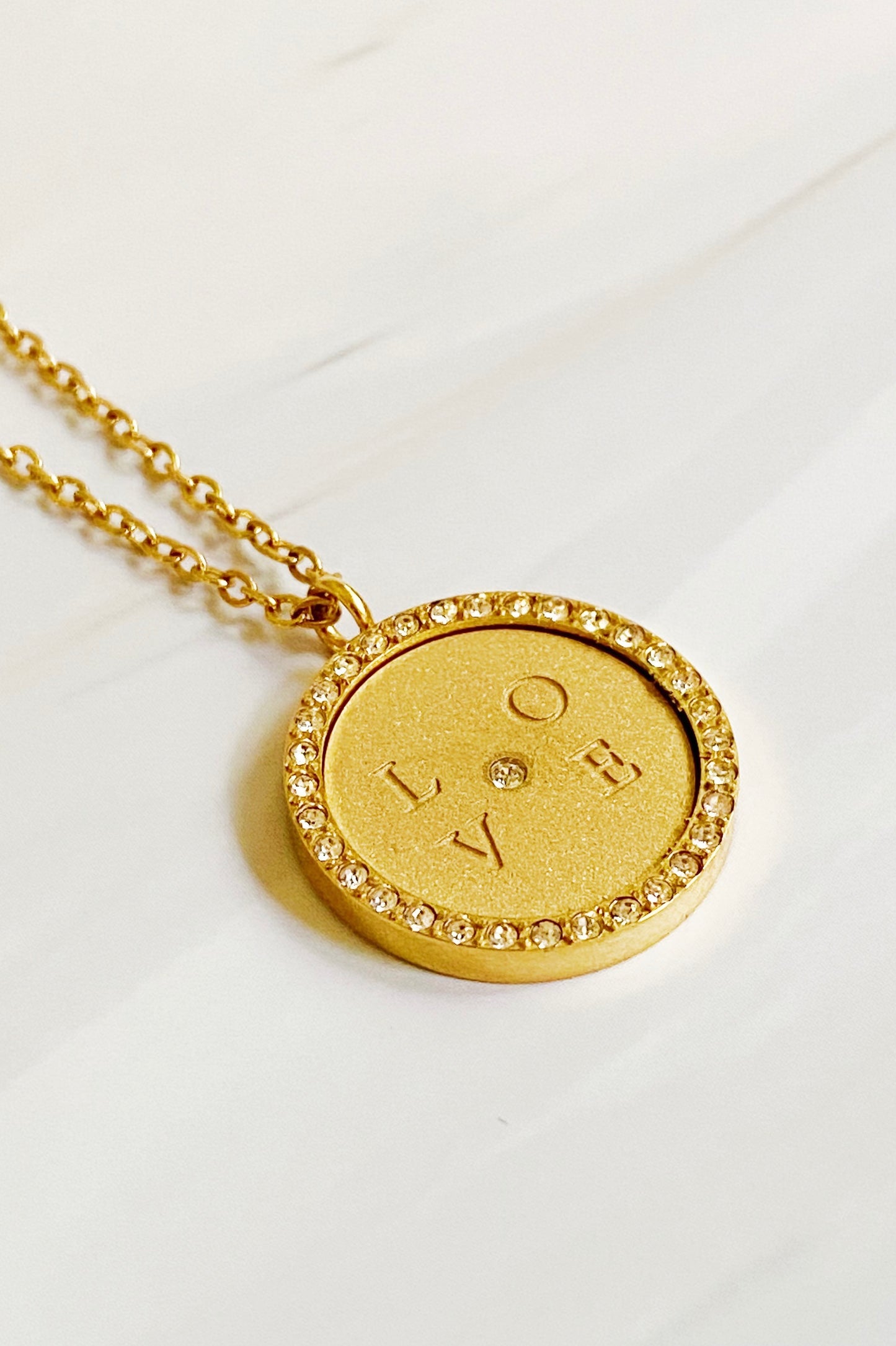 In Love With Love Long Round Pendant Necklace