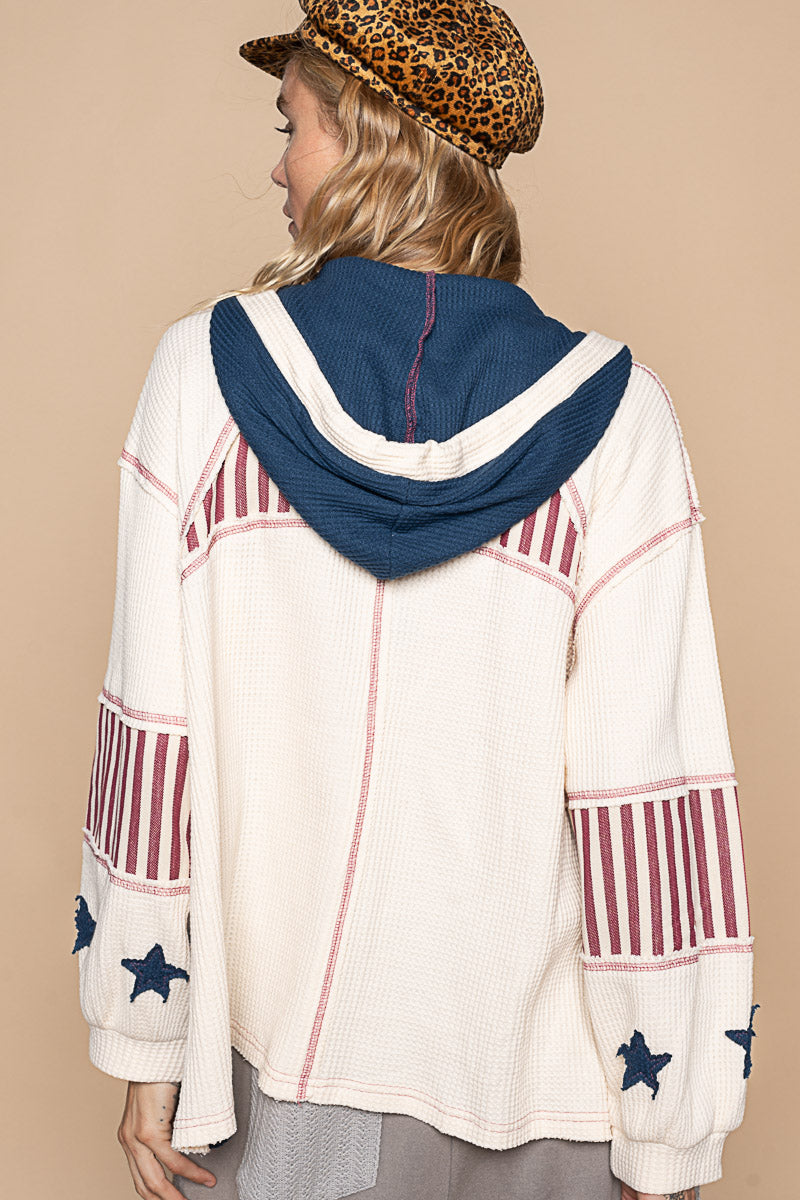 American Woman Contrast Stitched Stars + Stripes Zip Up