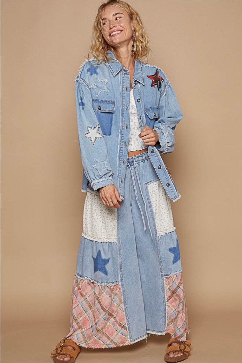 Making Magic Flower Plaid + Stars Exaggerated Wide Leg Jeans