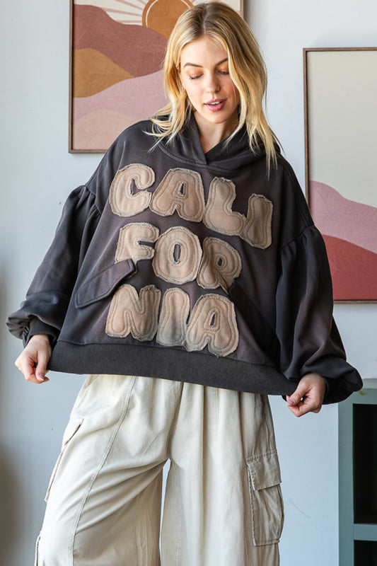 Going Back To Cali Washed Oversized Letter Patch Hoodie