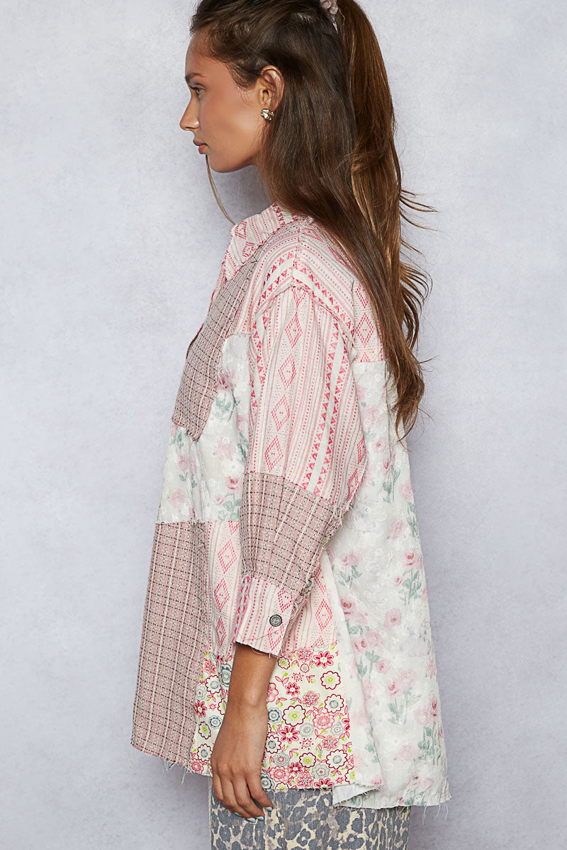 Patch Me If You Can Floral Long Sleeve Collared Shirt