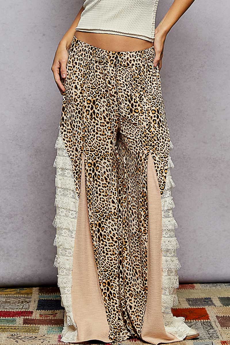 Iconic Leopard + Lace Patchwork Palazzo Pants