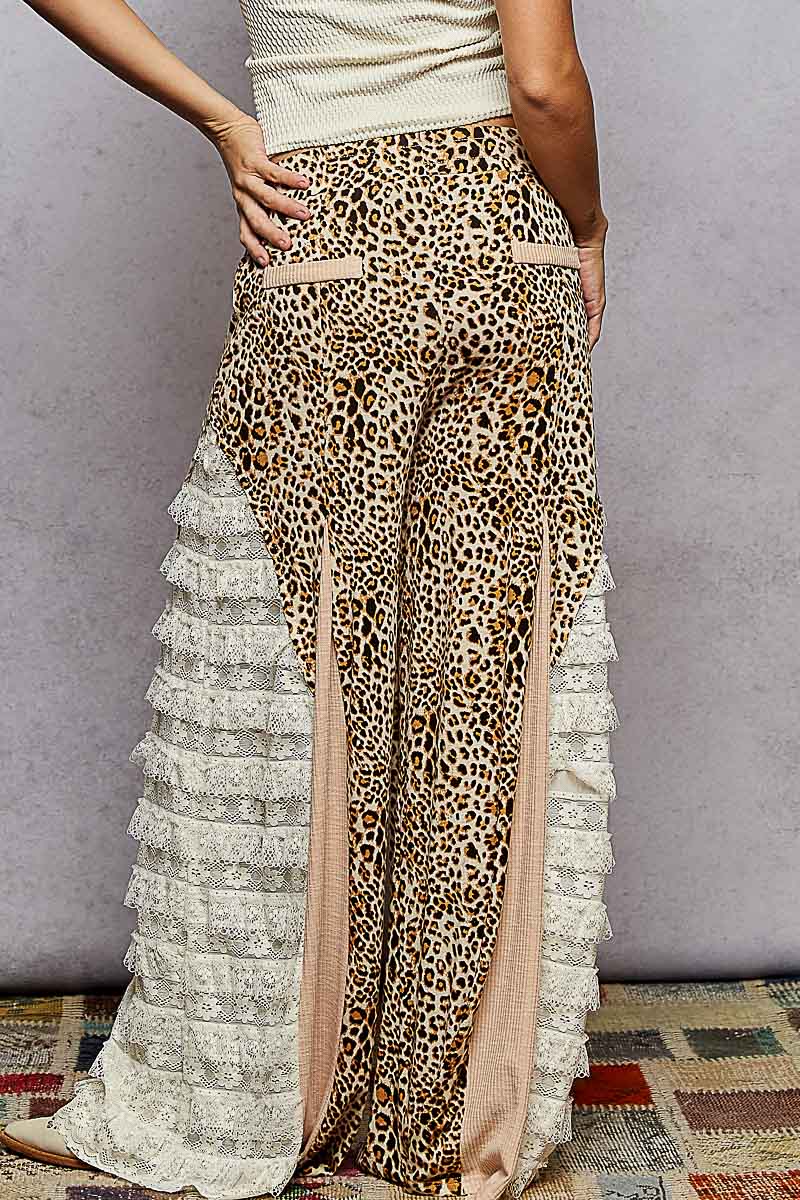 Iconic Leopard + Lace Patchwork Palazzo Pants
