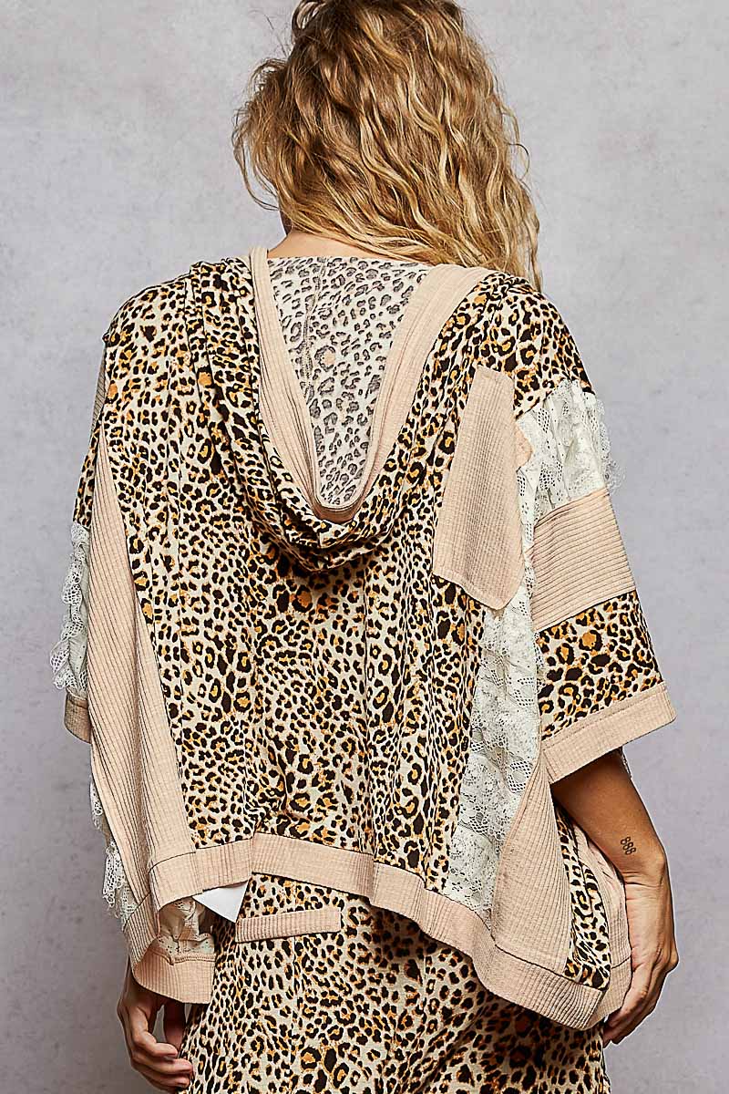Iconic Leopard + Lace Patchwork Zip Up Hoodie