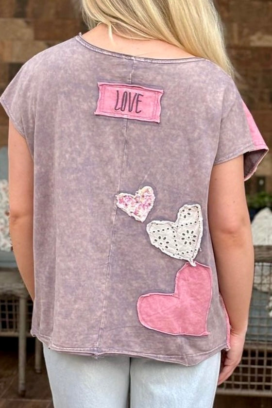 Steal My Heart Mineral Washed Patchwork Tee