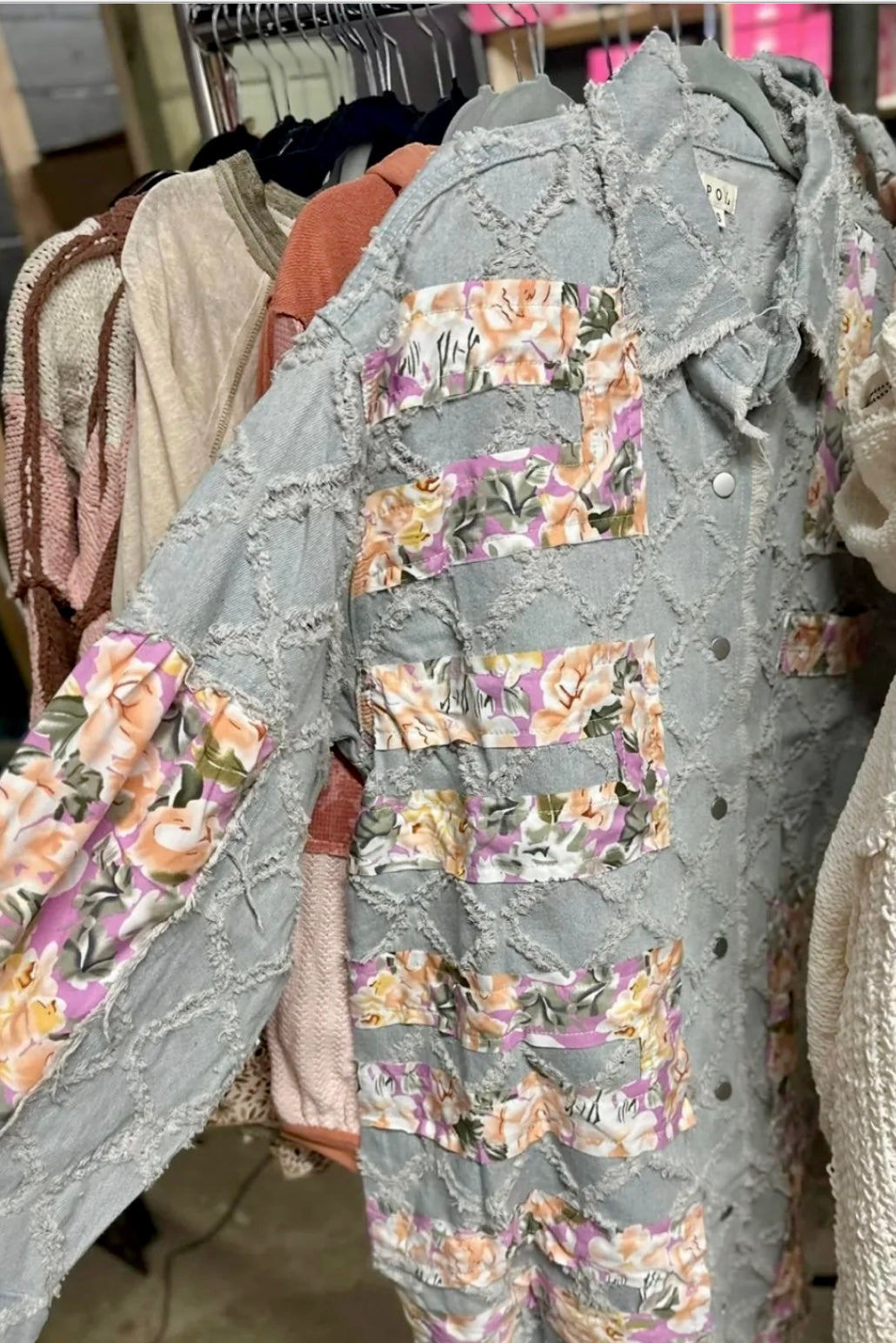 Ashbury Long Denim & Floral  Patchwork Jacket
