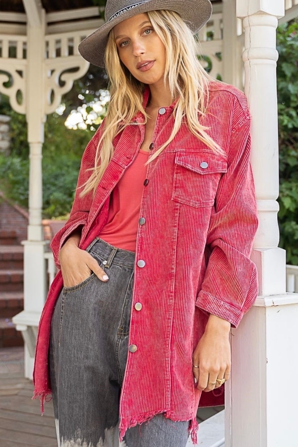 Sound The Alarm Button Front Boyfriend Corduroy Jacket