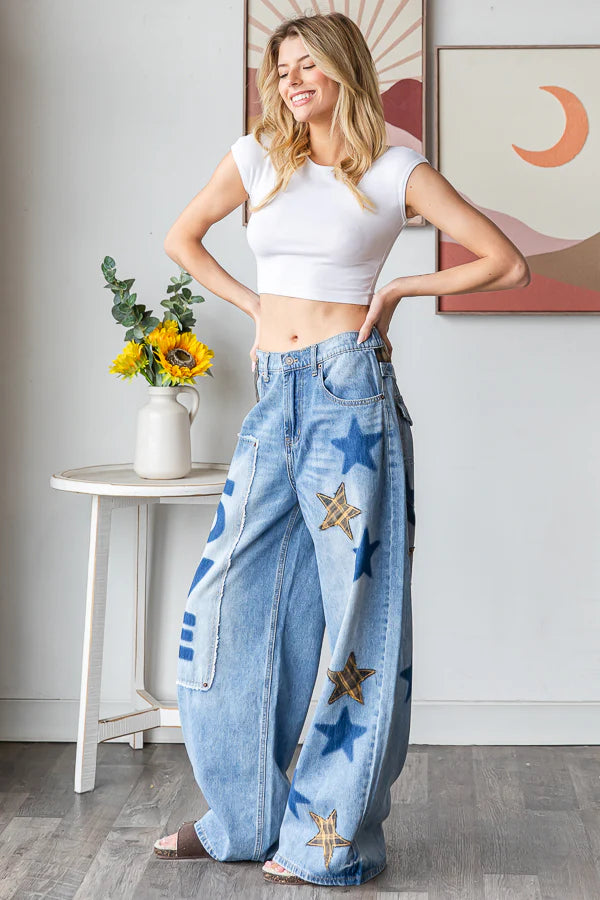 Still Obsessed Washed Stars + Love Patched Jeans (PREORDER)