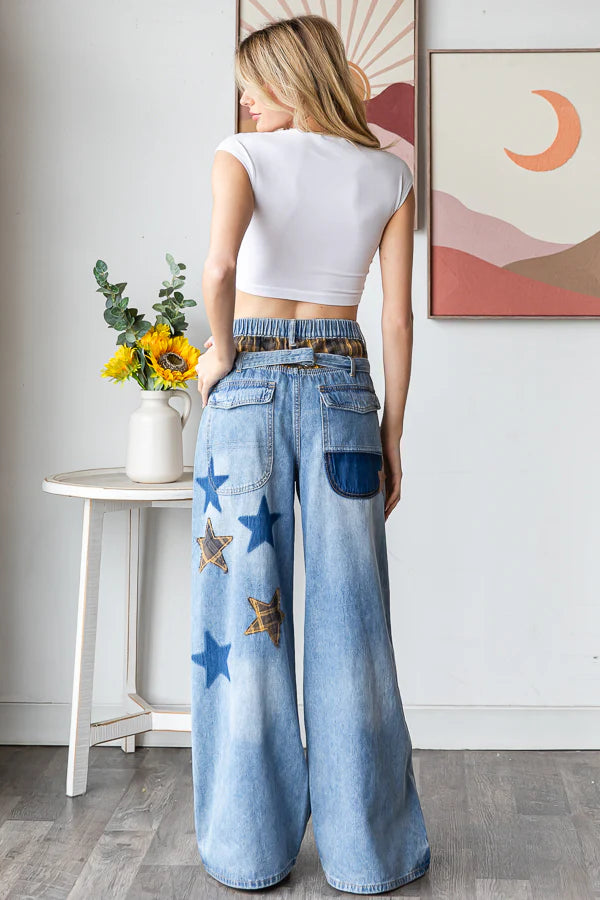 Still Obsessed Washed Stars + Love Patched Jeans (PREORDER)