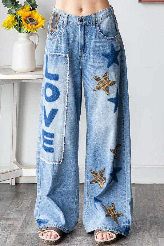 Still Obsessed Washed Stars + Love Patched Jeans (PREORDER)