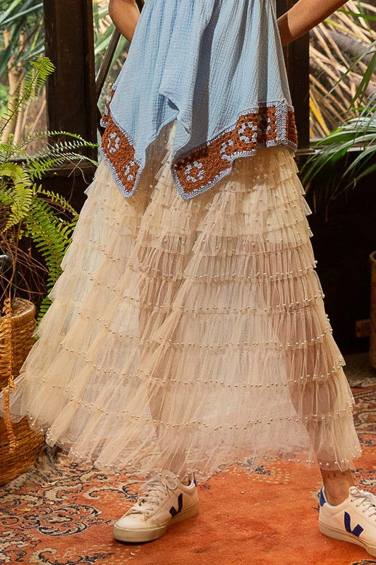 The Met Pearl Embellished Tulle Maxi Skirt