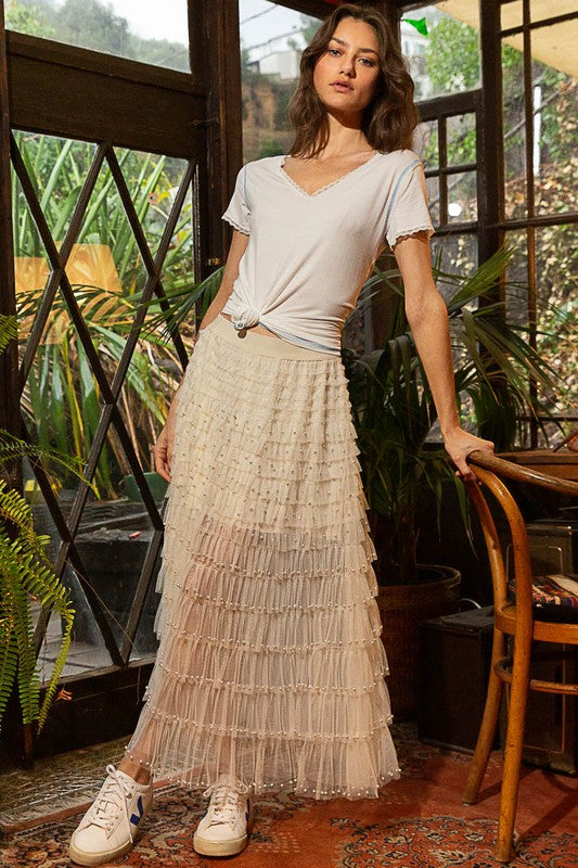 The Met Pearl Embellished Tulle Maxi Skirt