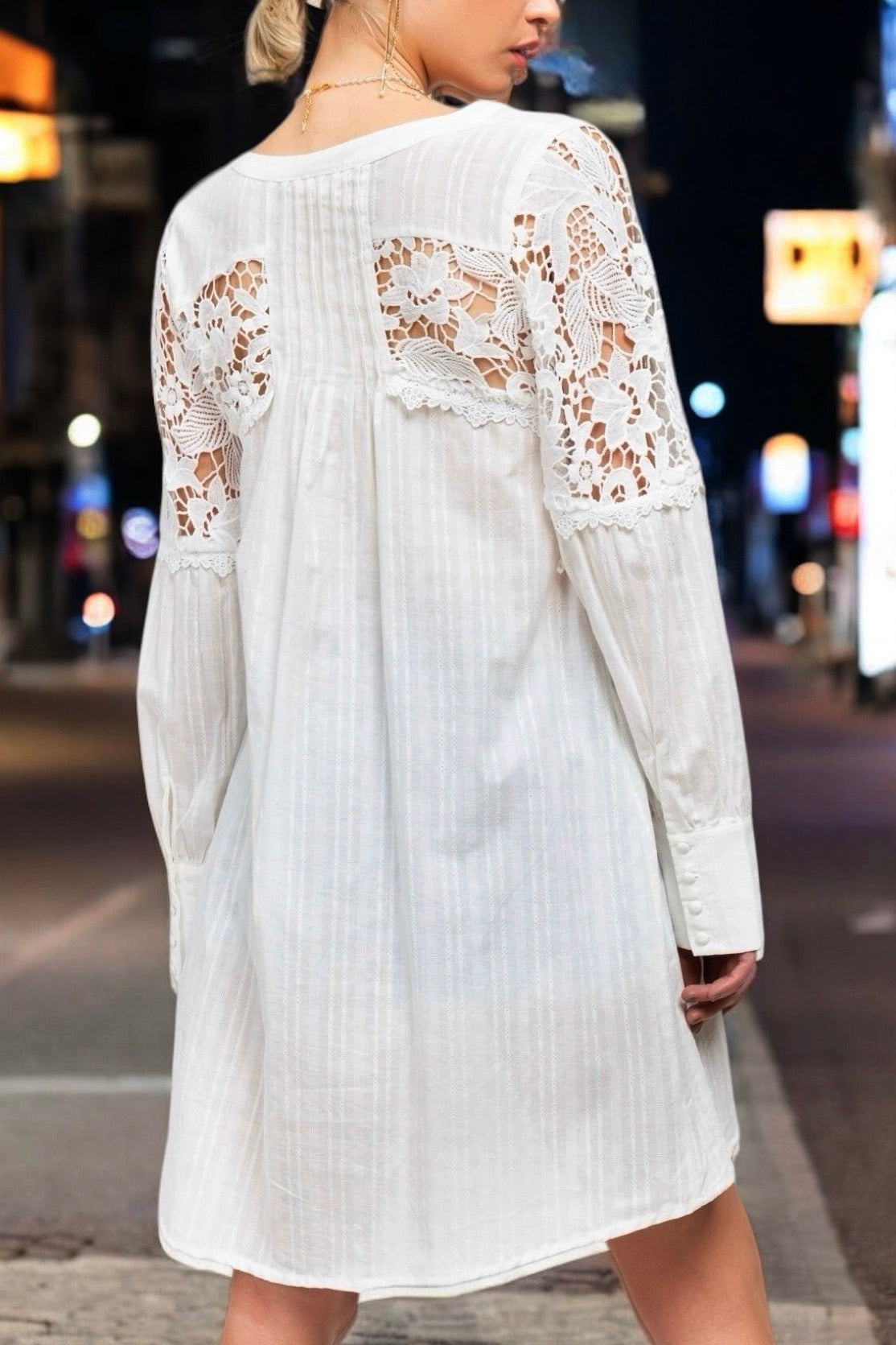 Show Stopper Lace + Pleats Long Sleeve Button Down