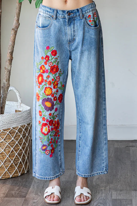 Willow Floral Embroidered Washed Jeans