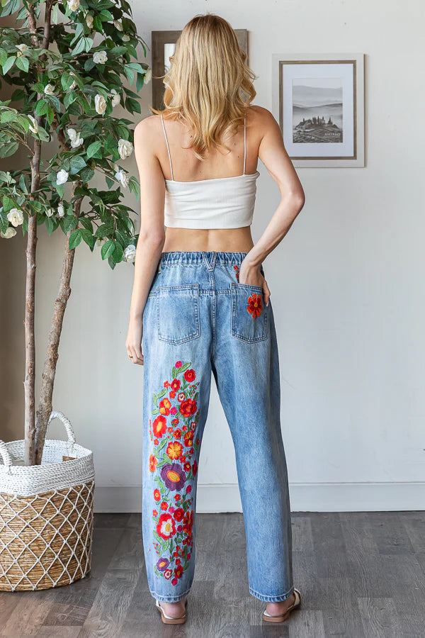 Willow Floral Embroidered Washed Jeans
