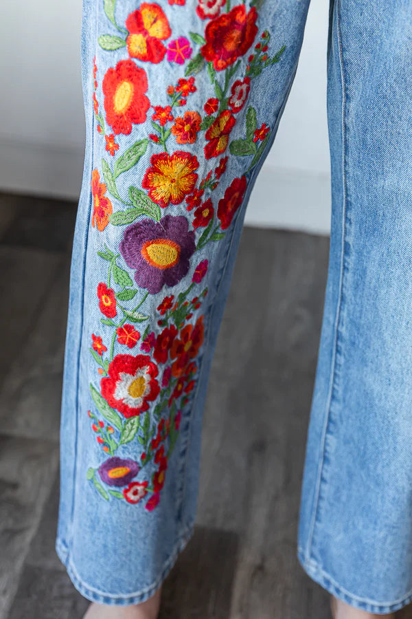 Willow Floral Embroidered Washed Jeans