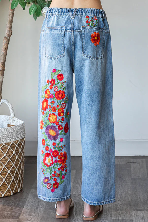 Willow Floral Embroidered Washed Jeans