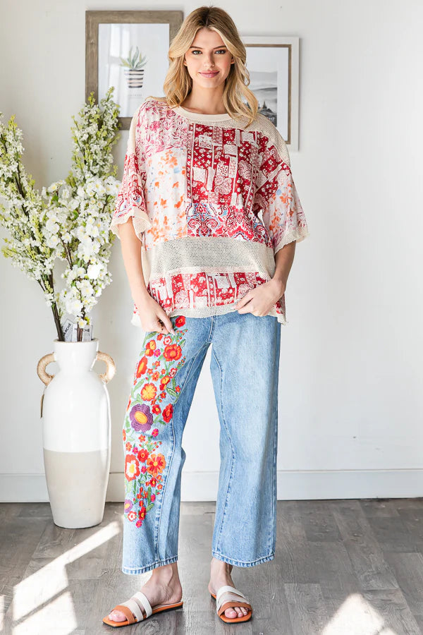 Willow Floral Embroidered Washed Jeans