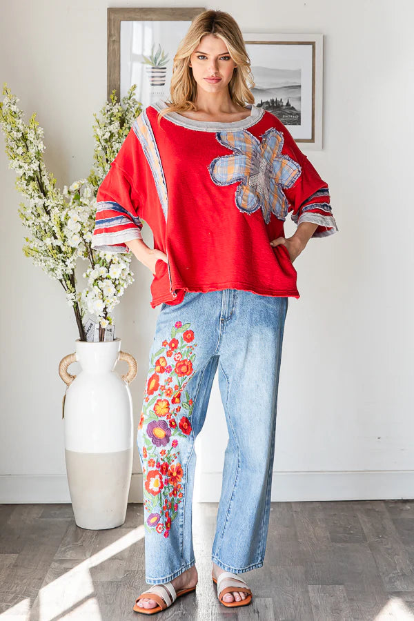 Willow Floral Embroidered Washed Jeans