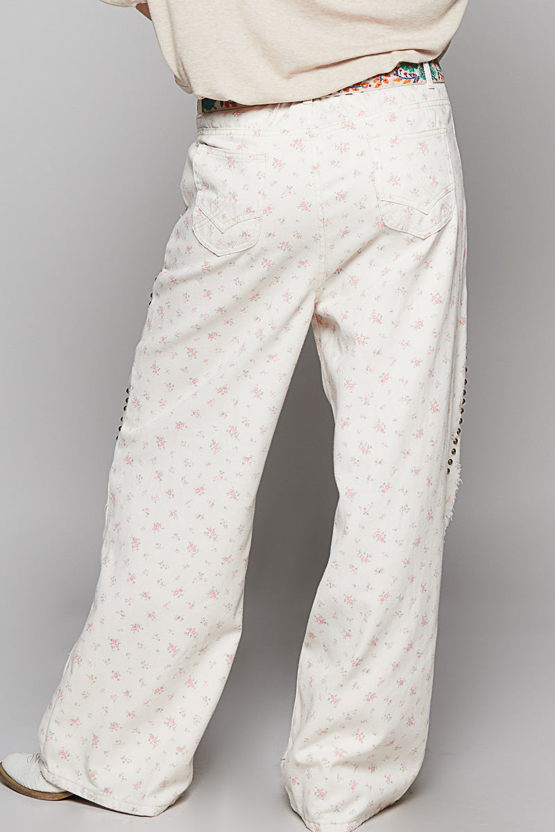 Bad Romance Floral Studded Distressed Jeans