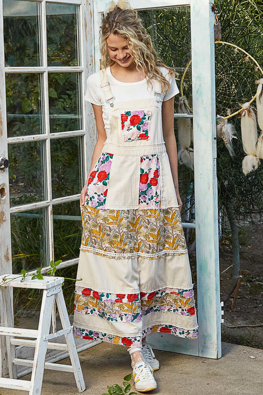 Love Bomb Mixed Floral Patchwork Washed Denim Skirtall (PREORDER)