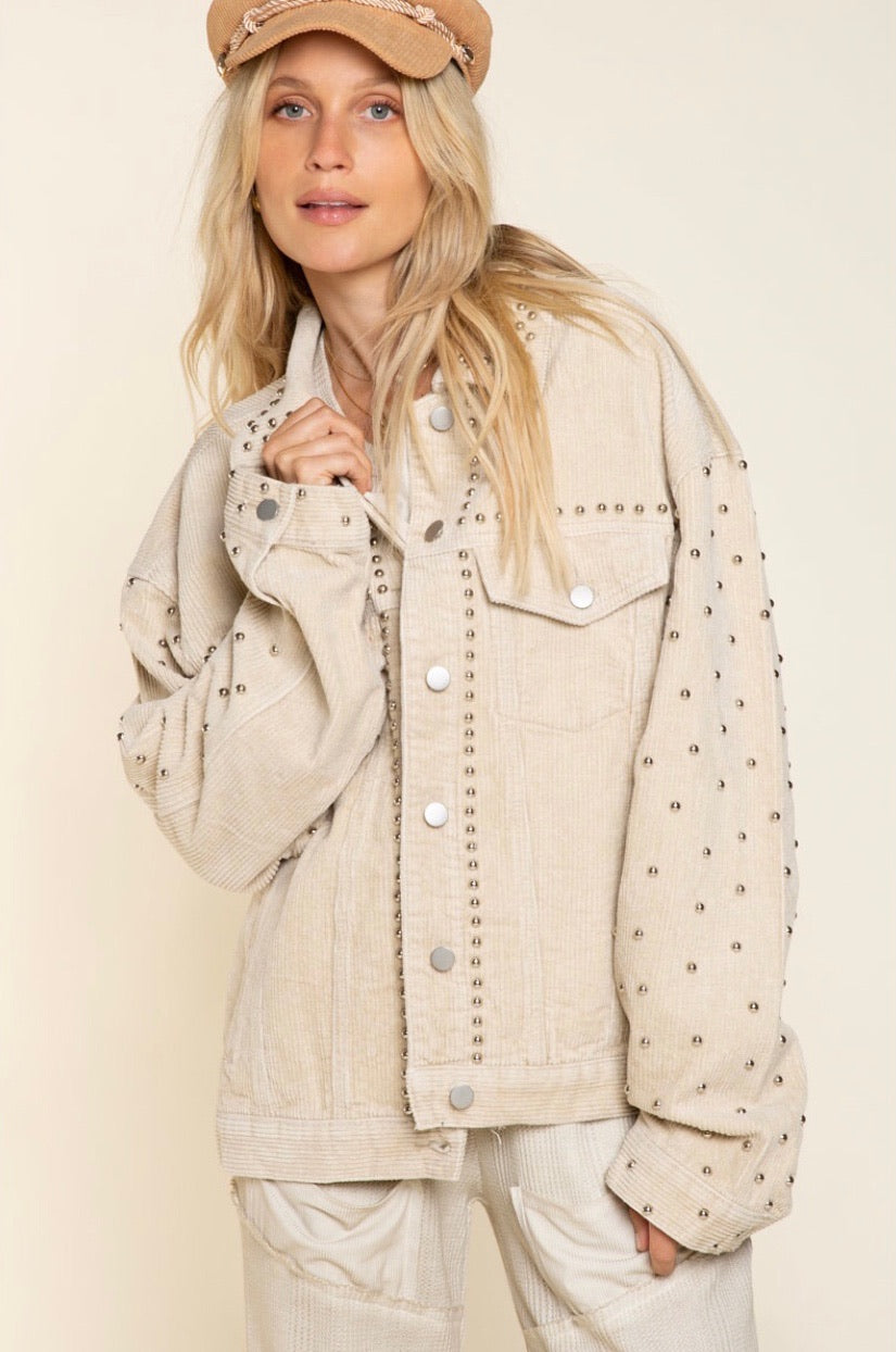 Better With Studs Relaxed Fit Trucker Style Coduroy Jacket (3 Colors)