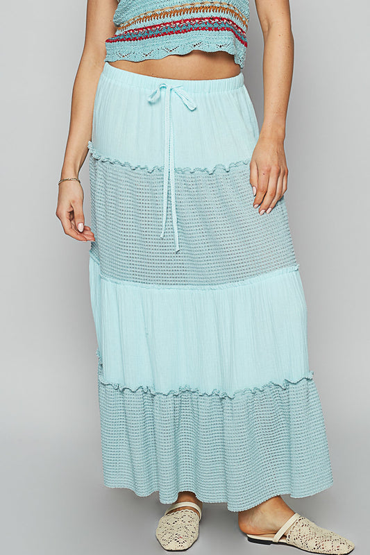 Bliss In Baja Mixed Fabric Ruffle Tiered Convertible Maxi