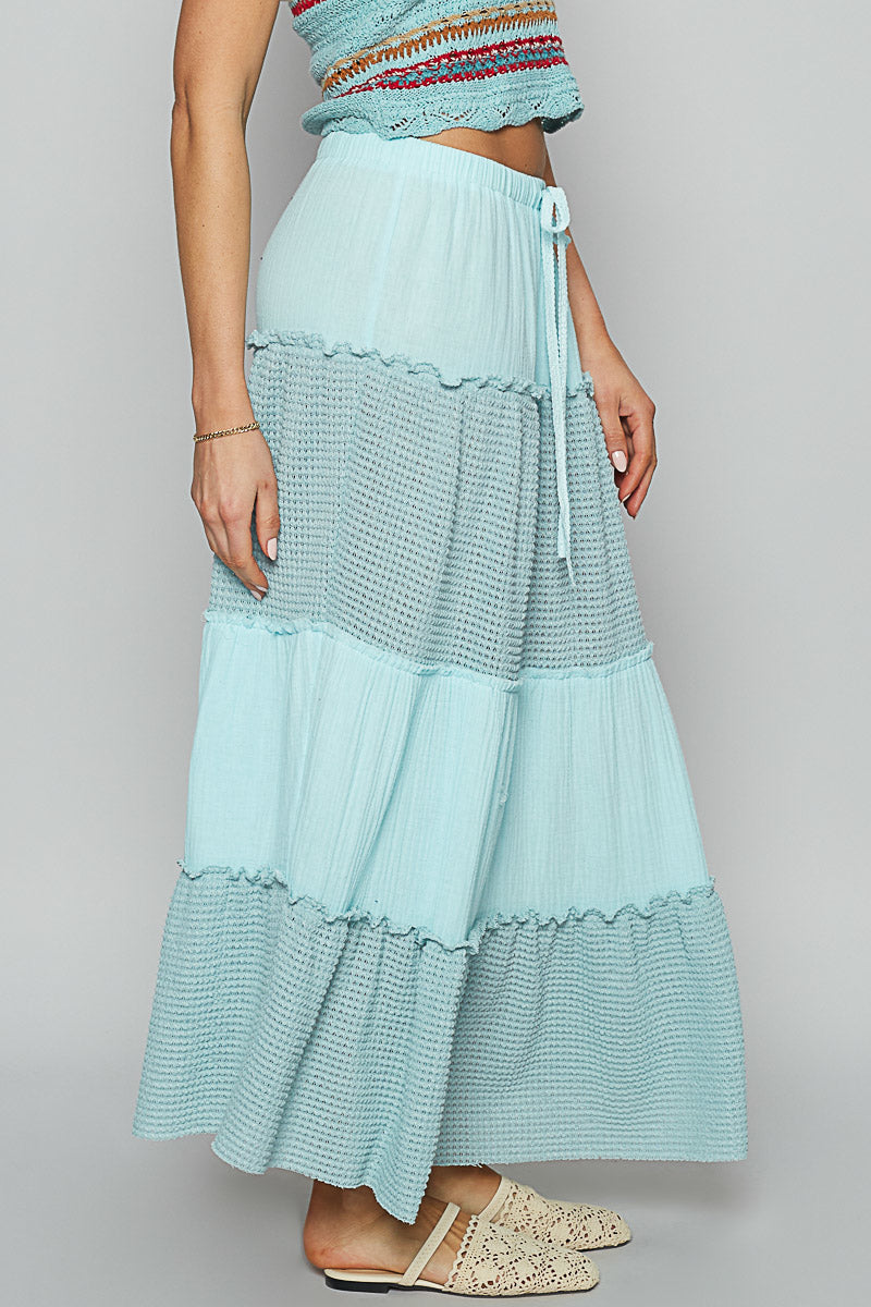 Bliss In Baja Mixed Fabric Ruffle Tiered Convertible Maxi