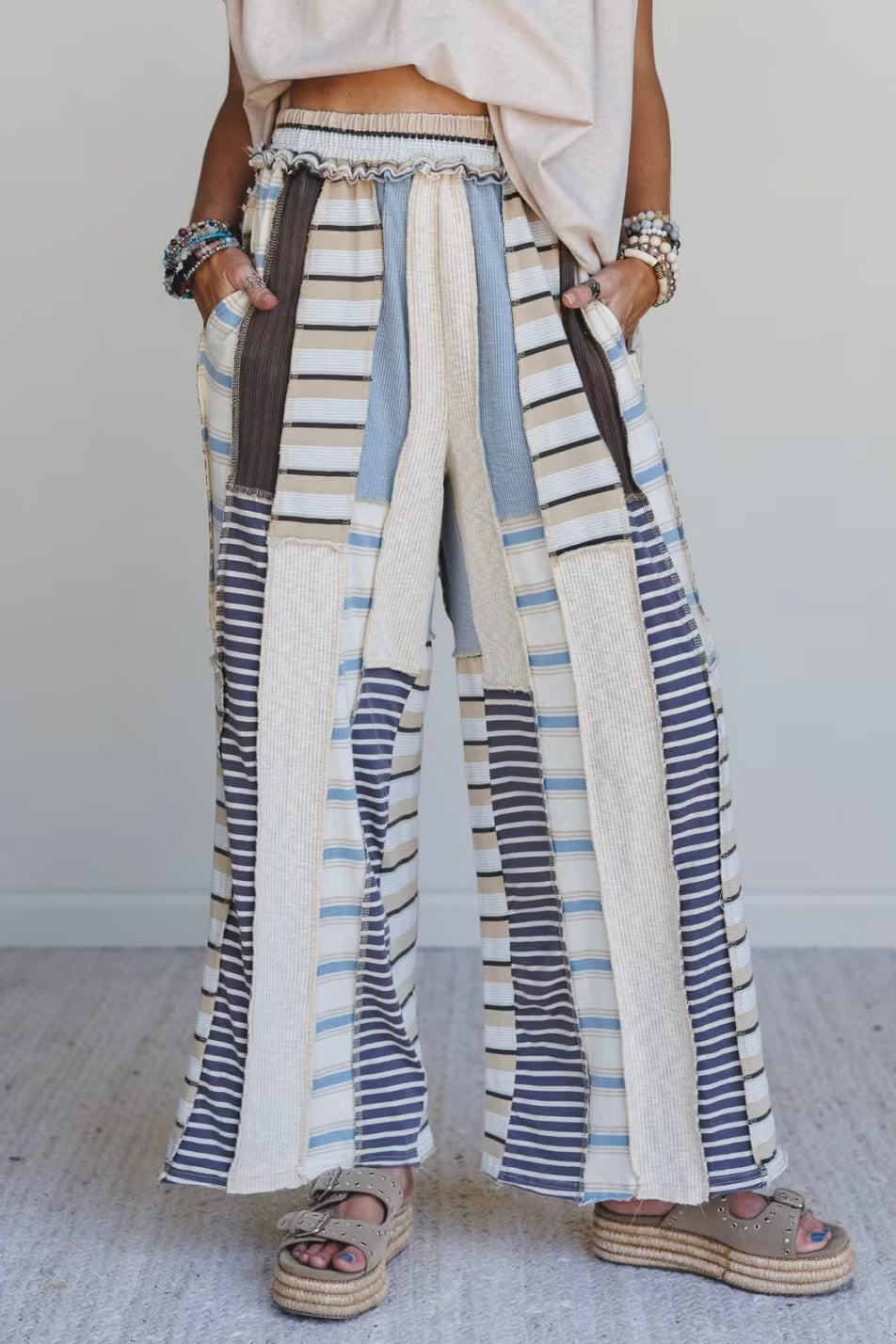 Chef’s Kiss Washed Multi Color Elastic Waist Cotton Pants