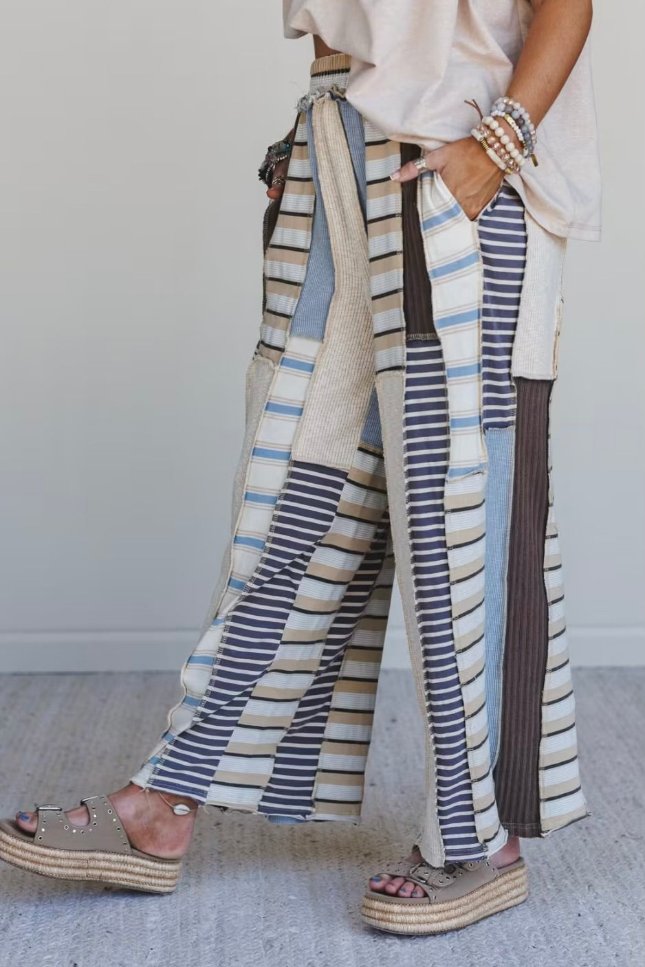 Chef’s Kiss Washed Multi Color Elastic Waist Cotton Pants