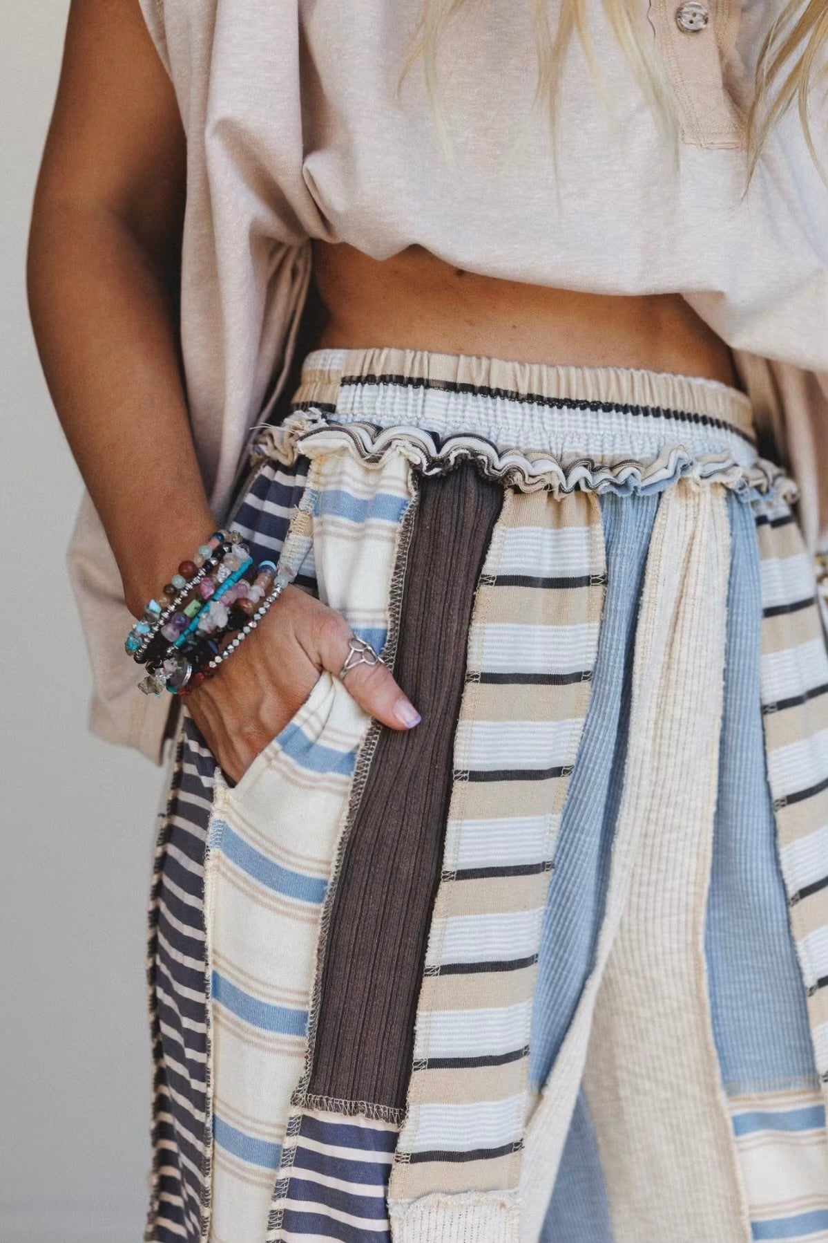 Chef’s Kiss Washed Multi Color Elastic Waist Cotton Pants