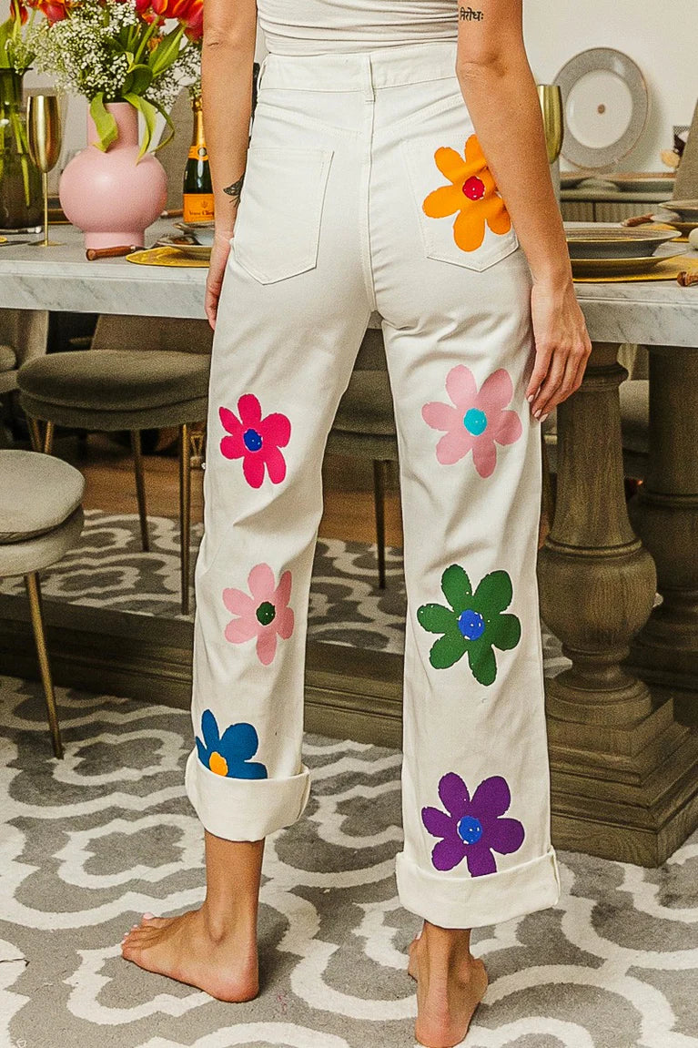 Something Fun Flower Print Straight Legs Pants