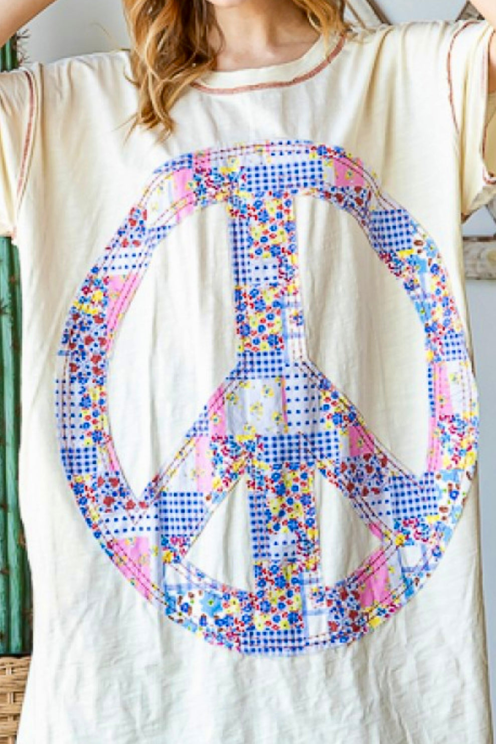 Om Shanti Mineral Washed Peace Sign T-Shirt Dress