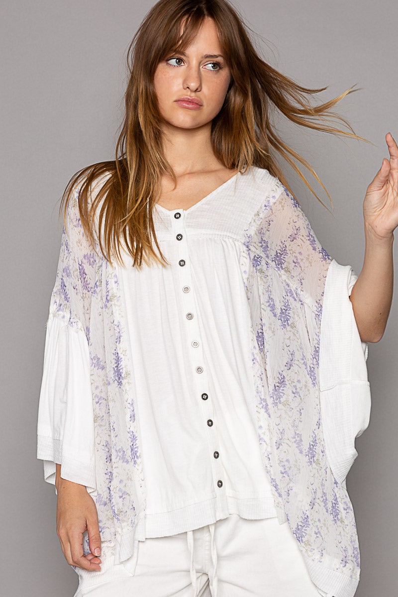 Enchanted Lilacs Button Down Jersey Knit Hoodie Top