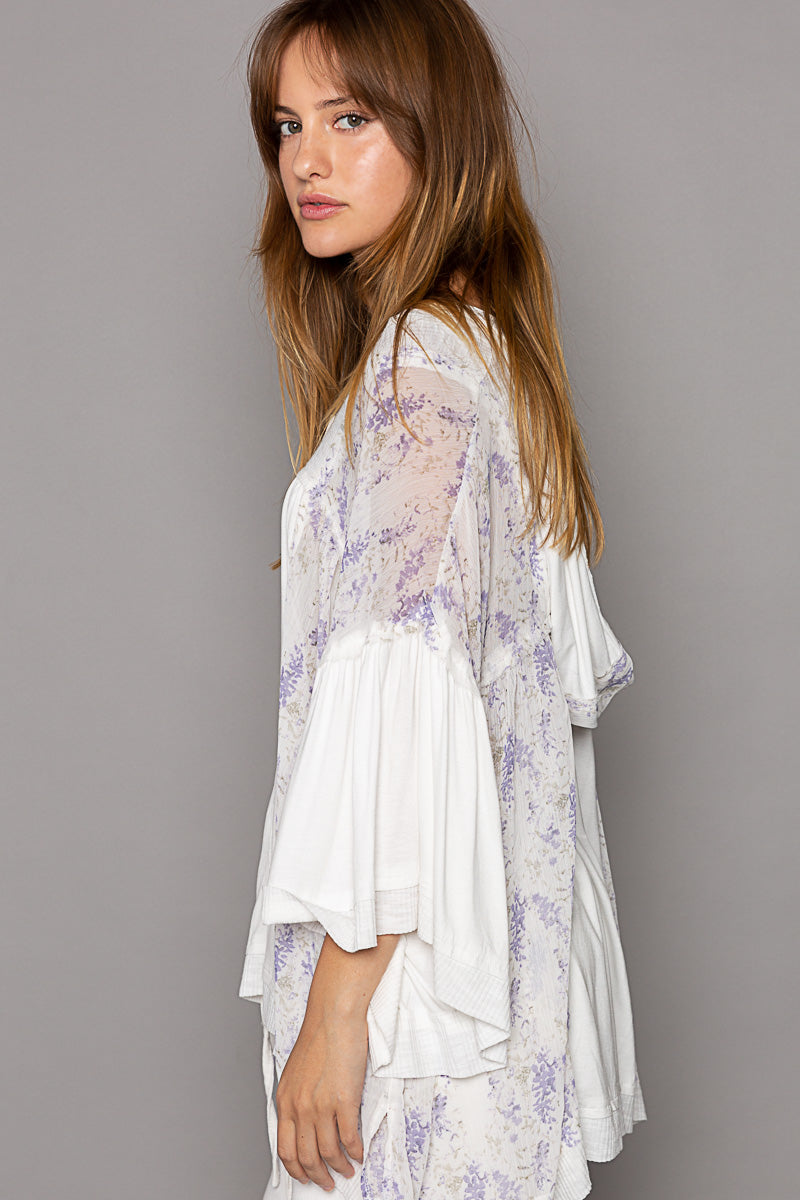 Enchanted Lilacs Button Down Jersey Knit Hoodie Top