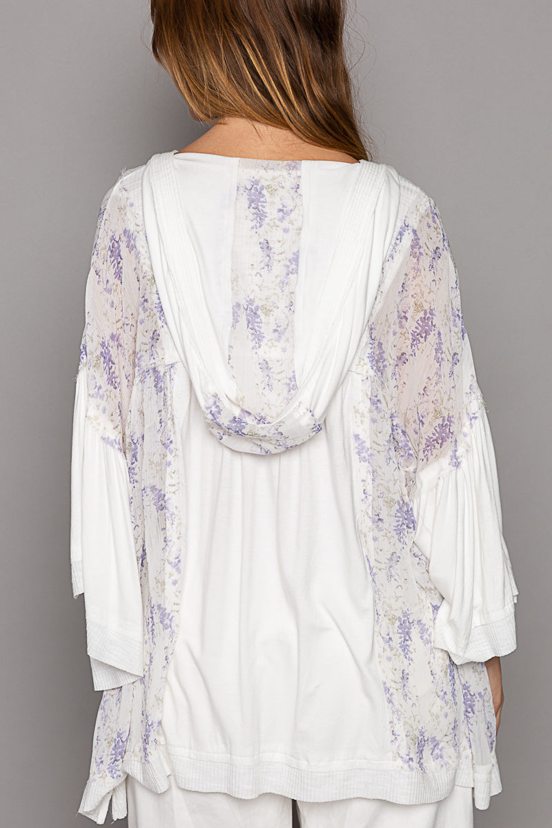 Enchanted Lilacs Button Down Jersey Knit Hoodie Top