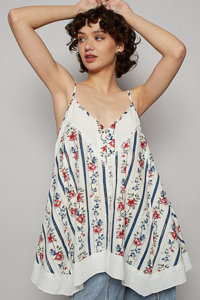 Ever After Floral Print V Neck Spaghetti Strap Top