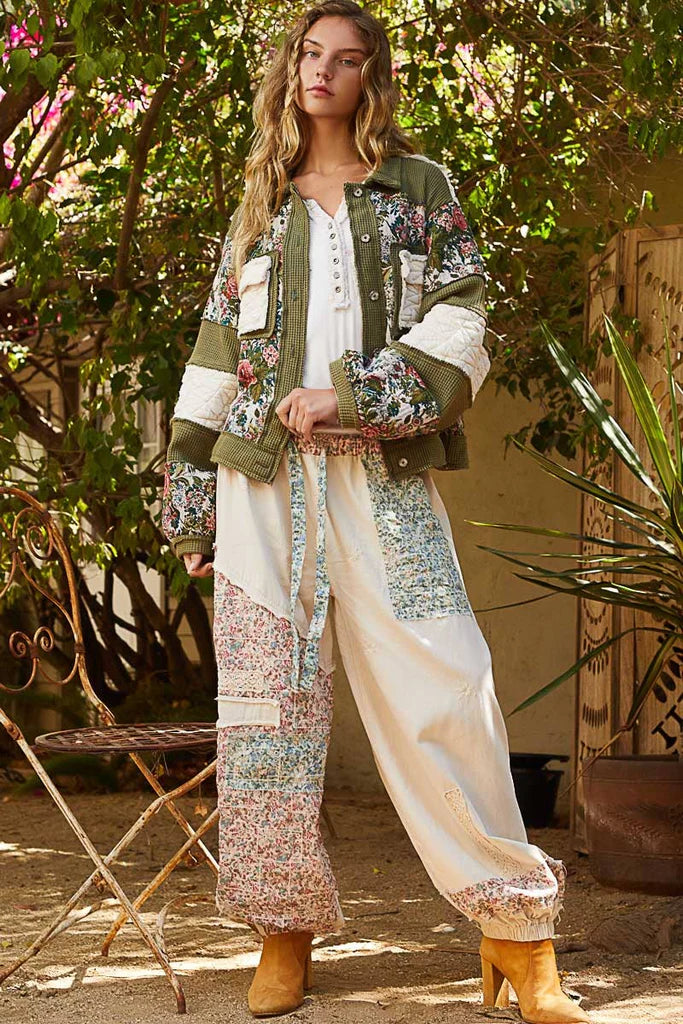 End Game Floral Embroidered Eyelet Patched Denim Joggers