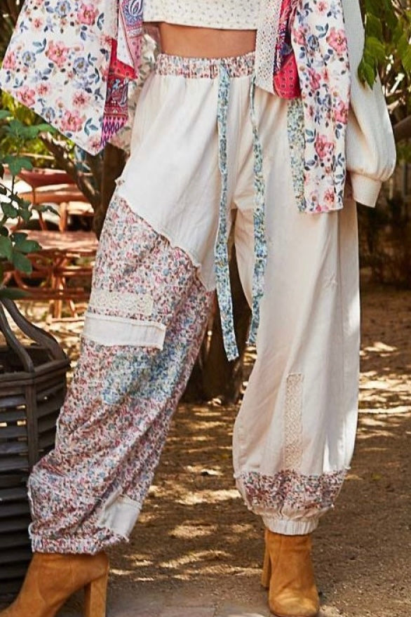 End Game Floral Embroidered Eyelet Patched Denim Joggers