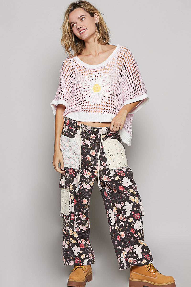 Double Take Floral Print Patch Pockets Cotton Cargo Joggers (2 Colors)