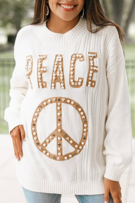 Princess Of Peace Pearl Studded Crew Neck Sweater