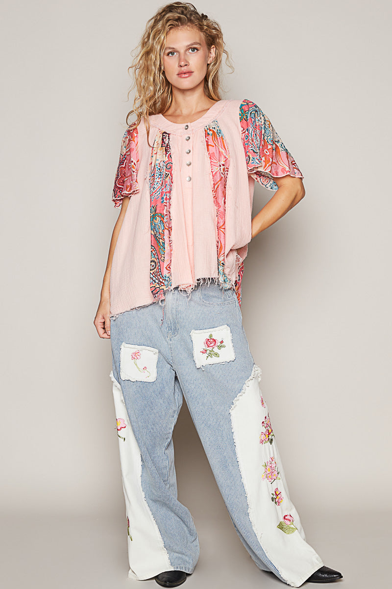 Hawaiian Punch Tropical Paisley Gauze Blouse