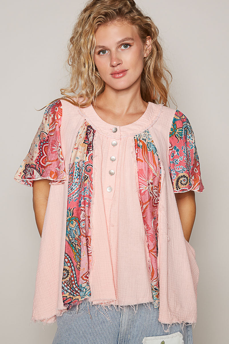 Hawaiian Punch Tropical Paisley Gauze Blouse