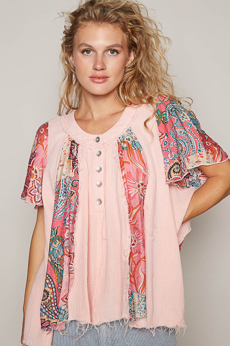 Hawaiian Punch Tropical Paisley Gauze Blouse